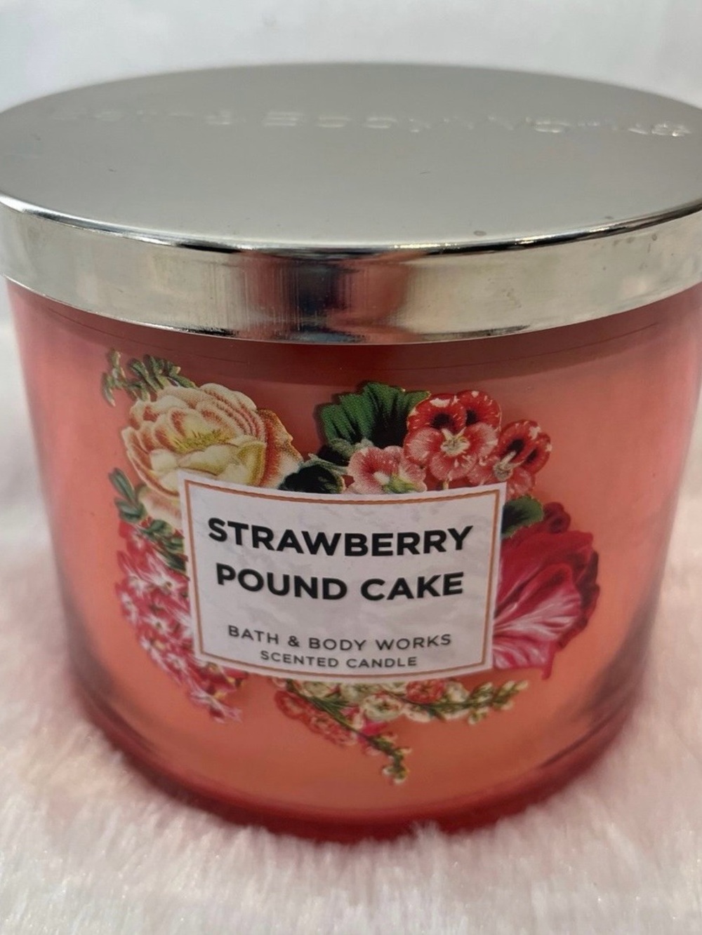Bath & Body Works Strawberry Pound Cake Candle - Coral Pink Floral